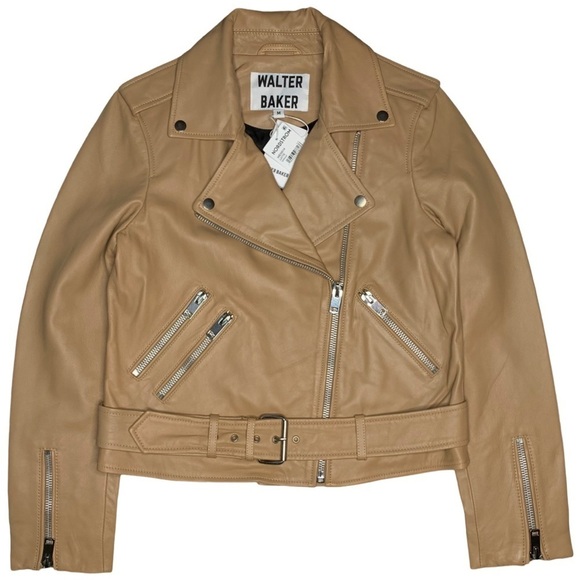 Walter Baker Allison Leather Biker Jacket Tan Latte Size M - Picture 8 of 17